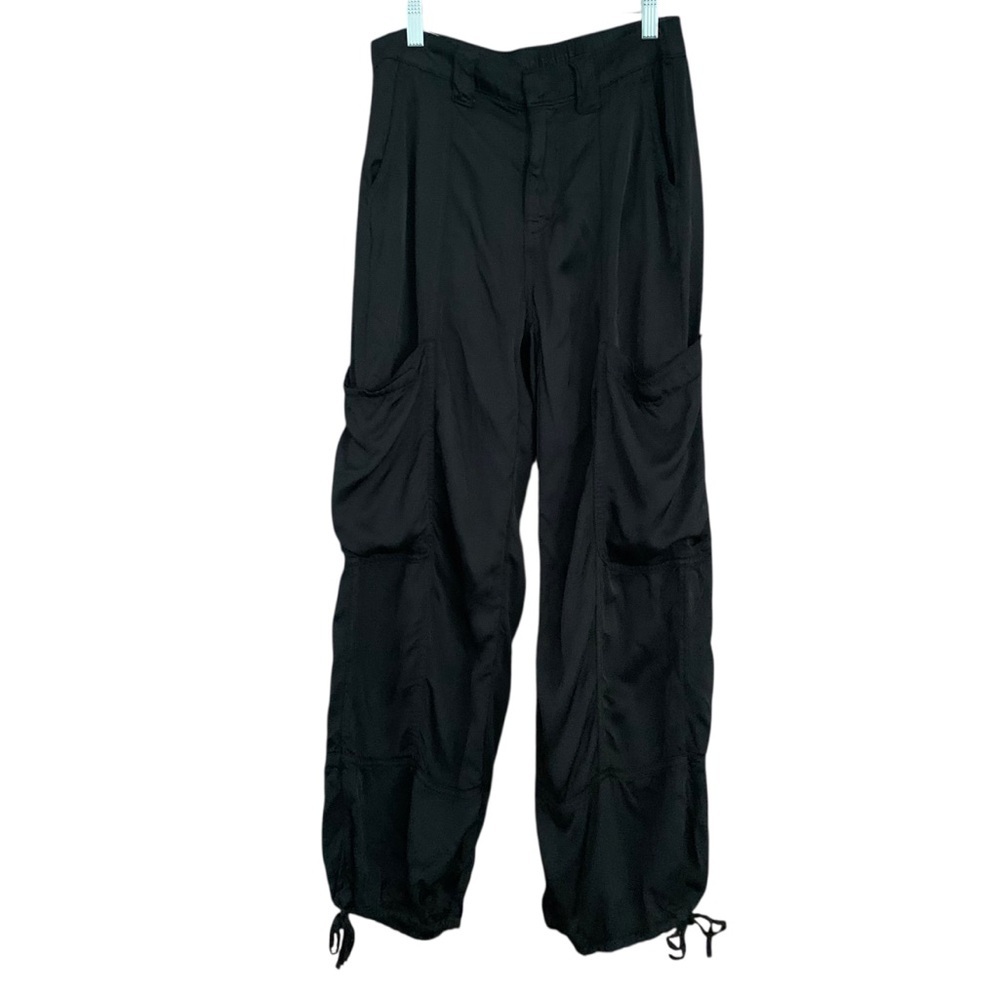 American Eagle Baggy Jogger Cargo Dance Style Silky Black Tie Hem Sz 2 Short